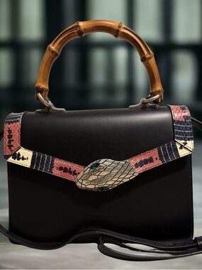 Gucci Bamboo Top Handle Bag with Snake Detail